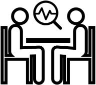interview icon, two people sitting around a table