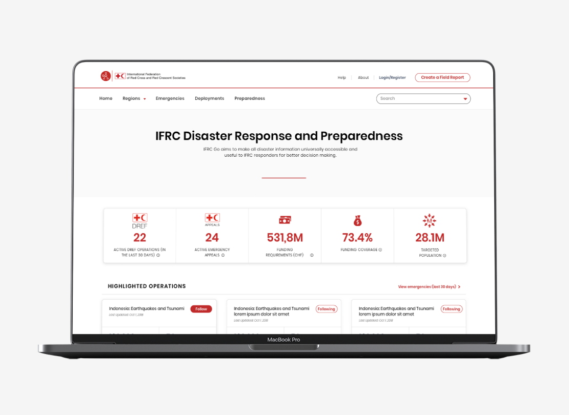 IFRC-GO platform displayed on a computer image